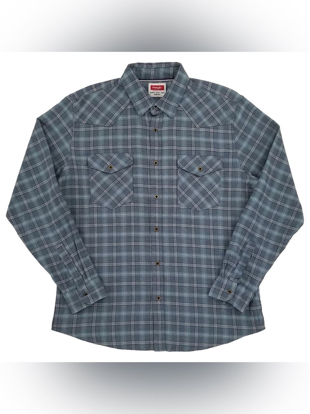 NWT Wrangler Cloud Flannel Plaid Button-Up Shirt Men’s Large Western Long Sleeve